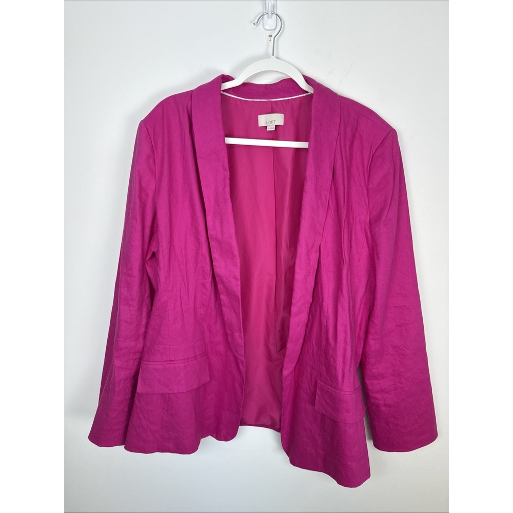 Loft Women's Hot Pink Fuchsia Linen Blend Open Front Preppy Workwear Blazer 18
